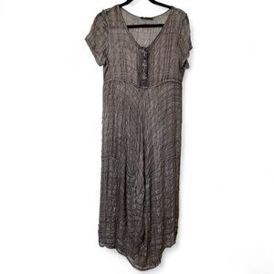 Grizas Silk Textured Bubble Midi Dress Womens S Gray Lagenlook Boho Artsy